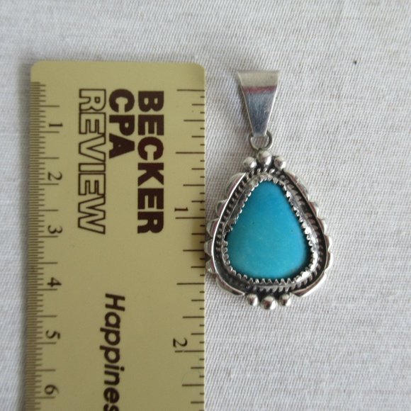 VTG State Sterling Silver Turquoise Navajo Pendant Signed WP Sterling 1.75" H - Picture 8 of 11
